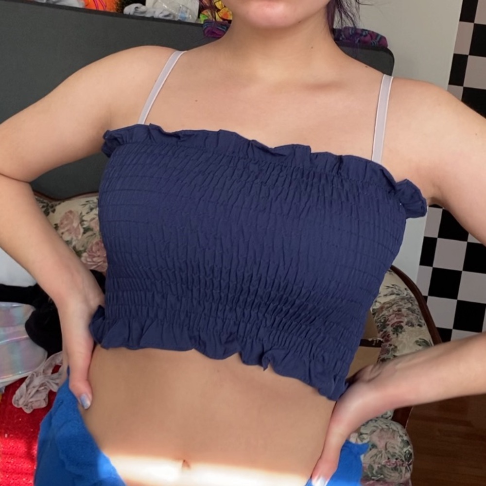 navy blue lettuce hem tube top